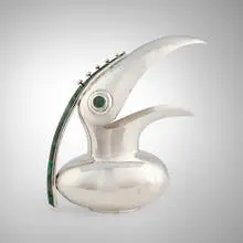 Los Castillo, Jarra Tucán, c. 1980, silver-plated brass, hardstone
