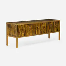 Bernhard Rohne, Cabinet, c. 1980, acid-etched, patinated, and enameled bronze, gilt wood