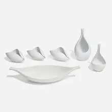 Stig Lindberg, Collection of six Veckla vessels, c. 1944, glazed porcelain