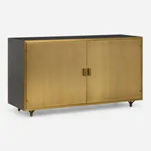 Julian Chichester, Fry cabinet, c. 2016, brass, lacquered parchment, cherry, leather