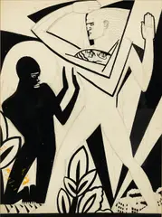 Winold Reiss, Mask Over City; Black Man and White Man (a group of two)