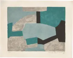 Serge Poliakoff, Composition grise, verte et bleue, 1966, Farblithografie auf BFK Rives-Velin