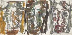 Marwan, Drei Köpfe, 1990, Aquarell und Bleistift auf festem Papier (zweifach gefaltet)