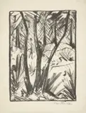 Otto Mueller, Waldlandschaft mit kleinen Figuren (2), Um 1919, Lithografie auf dünnem Papier