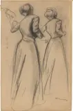 Max Liebermann, Zwei Studien einer Rückenansicht einer Frau, Kohle auf Velin