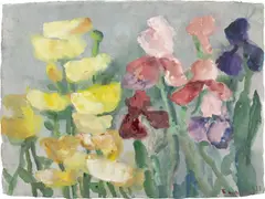 Klaus Fußmann, Gladiolen, 1997, Gouache und Aquarell auf handgeschöpftem Papier, im Original-Rahmen