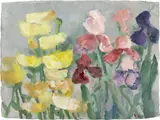 Klaus Fußmann, Gladiolen, 1997, Gouache und Aquarell auf handgeschöpftem Papier, im Original-Rahmen