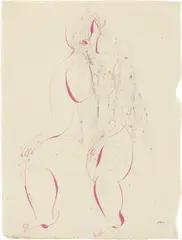 Ohne Titel by Jean Fautrier, Um 1943, Tuschpinsel in Rot und schwarzer Pastellstift auf China, sold May 2024