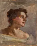Max Klinger, Porträtstudie (Penelopé?), Öl auf Leinwand auf Pappe