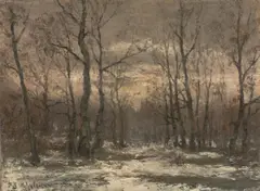 Karl Buchholz, Winternachmittag im Webicht bei Weimar, 1884, Öl auf Leinwand. Doubliert