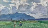 Arnold Balwé, Heuernte Feldwies, 1938, Öl auf Leinwand