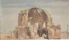 Ernst Fries, Tempel der Minerva Medica in Rom, Aquarell über Bleistift auf Papier
