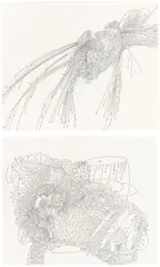 #1“ / „#3“ (aus: „Pfeile Serie NY“) by Jorinde Voigt, 2006, 2 Zeichnungen: jeweils Tinte auf Papier, sold Nov 2019