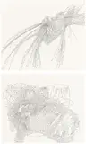 Jorinde Voigt, #1“ / „#3“ (aus: „Pfeile Serie NY“), 2006, 2 Zeichnungen: jeweils Tinte auf Papier