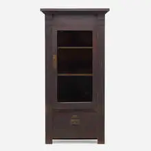 Bookcase, model 84 by Roycroft, c. 1912, oak, glass, patinated copper, sold Sep 2021