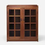 Gustav Stickley, Double-door bookcase, model 717, 1907-12, oak, glass, patinated iron