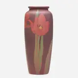 Painted Mat vase with tulips by Olga Geneva Reed for Rookwood Pottery, 1907, glazed earthenware, sold Sep 2021