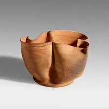 Exceptional vase by George E. Ohr, 1898-1910, scroddled bisque earthenware, sold Sep 2021