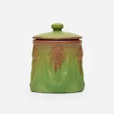 Rare and Early humidor with tulips by Artus Van Briggle for Van Briggle Pottery, 1902, glazed earthenware, sold Sep 2021
