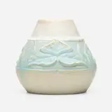 Early vase with leaves by Artus Van Briggle for Van Briggle Pottery, 1904, glazed earthenware, sold Sep 2021