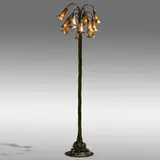 Twelve-light Lily floor lamp by Tiffany Studios, c. 1910, gilt bronze, hand-blown Favrile glass, sold Sep 2021