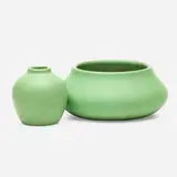 Early vessels, set of two by Artus Van Briggle for Van Briggle Pottery, 1902, glazed earthenware, sold Sep 2021