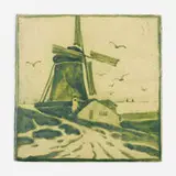 Charles Volkmar, Tile with windmill, c. 1910, glazed earthenware