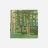 The Pines tile by Addison LeBoutillier for Grueby Faience Company, c. 1906, glazed earthenware decorated in cuenca, sold Sep 2021