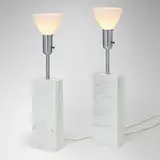 Nessen Studio, Table lamps, pair, c. 1960, marble, linen shade, nickel-plated steel