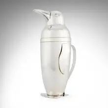Emil Schuelke, Penguin cocktail shaker, c. 1936, silver-plated brass