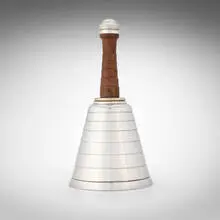 Kingsway, Bell cocktail shaker, c. 1935, silver-plated metal, stained wood