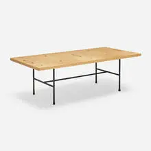 Tapio Wirkkala, Coffee table, model 9011, laminated birch and hazel wood, enameled steel, rubber