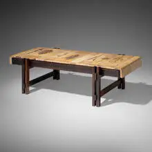 Roger Capron, Coffee table, c. 1970, glazed earthenware, stained birch