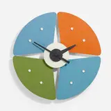 Paddle wall clock, model 7513A by George Nelson & Associates, 1957, lacquered wood, enameled aluminum, brass, sold Feb 2025