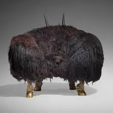 Beast Club Chair by The Haas Brothers, 2013, sheepskin, bronze, ebony, sold Feb 2025