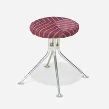 Alexander Girard, Stool, model 66308, 1968, cast aluminum, Alexander Girard Millerstripe upholstery