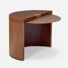 Andree Putman, Occasional table from the Hotel Wasserturm, Cologne, 1989, wenge veneer, enameled steel, brass-plated aluminum