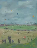 Paul Paeschke, Drachensteigen in Berlin N., Öl auf Leinwand