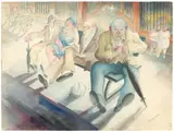Heinrich Ehmsen, Zoobesucher im Löwenhaus, 1930, Aquarell und Bleistift auf genarbtem Velin