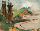 Max Kaus, An der Elbe bei Dömitz, 1932, Gouache auf Papier