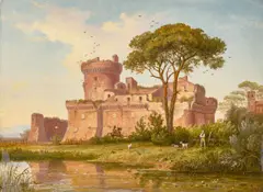 Carl Morgenstern, Das Kastell von Ostia, 1838, Öl auf Papier auf Karton