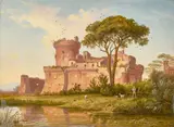 Carl Morgenstern, Das Kastell von Ostia, 1838, Öl auf Papier auf Karton