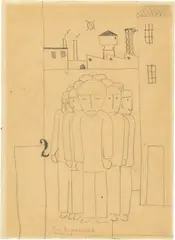 Franz Wilhelm Seiwert, Der Betriebsrat, 1922, Bleistift auf Transparentpapier (aus einem Zeichenblock)