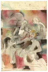 Im Travestielokal by Magnus Zeller, Um 1920, Aquarell über Bleistift auf Papier. Rückseitig: Abenteurer. Um 1946. Aquarell und Tuschfeder, sold Dec 2020