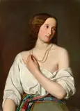 Deutsch, um 1840 & 50, Junge Frau mit Perlenkette, Öl auf Leinwand. Doubliert
