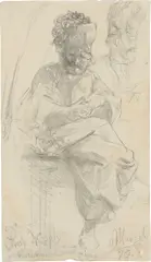 Prof. Koch im Kostüm seiner Orientreisen“ / Am Tisch sitzender Mann mit einem Glas (zweiseitig) by Adolph von Menzel, 1870, Bleistift auf Papier, sold Dec 2021