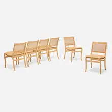 Bruno Mathsson, Kerstin dining chairs, set of six, 1979, leather, beech, cane