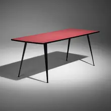 Jean Prouvé, Dining table, c. 1953, enameled steel, Formica over pressed board