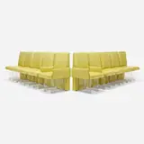 Vladimir Kagan, Clos dining chairs, set of ten, c. 1975, Lucite, vinyl upholstery, casters