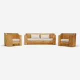 Three-piece outdoor set by Modern, c. 1975, bamboo, upholstery, offered Mar 2026